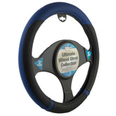 Black And Blue Steering Wheel Cover Leather Look Universal 37-39cm